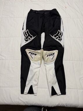 Fox Black and White Motocross Pants with Knee Logos